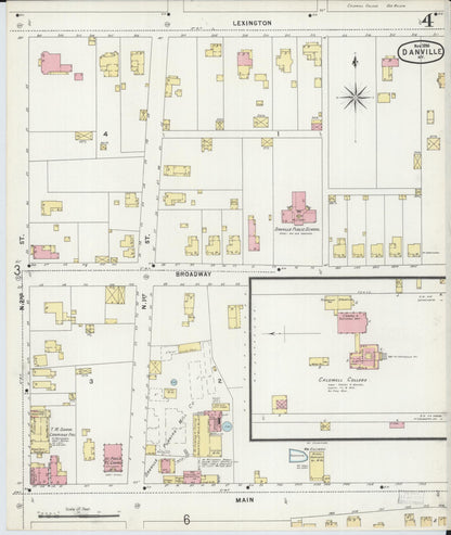 Sanborn Fire Insurance Map from Danville, Boyle County, Kentucky (1896), Sheet #0004 - Complete Map Set gallery image, historic Sanborn map, vintage wall art, Kentucky Kentucky