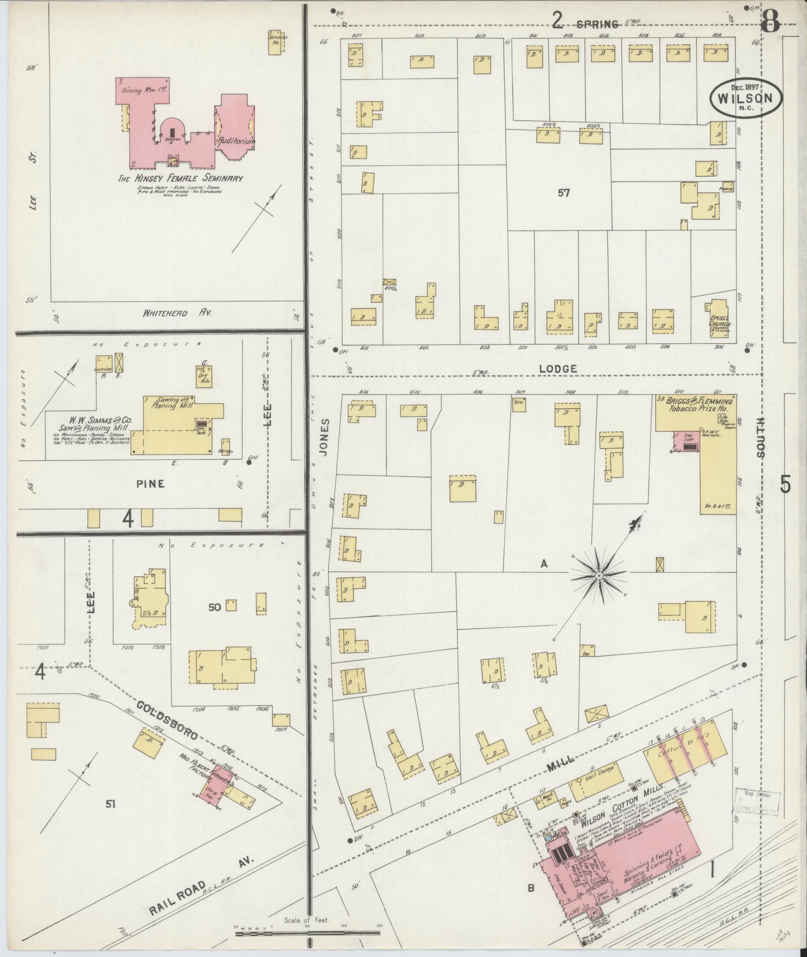 Sanborn Fire Insurance Map from Wilson, Wilson County, North Carolina (1897), Sheet #0008 - Complete Map Set gallery image, historic Sanborn map, vintage wall art, North Carolina North Carolina