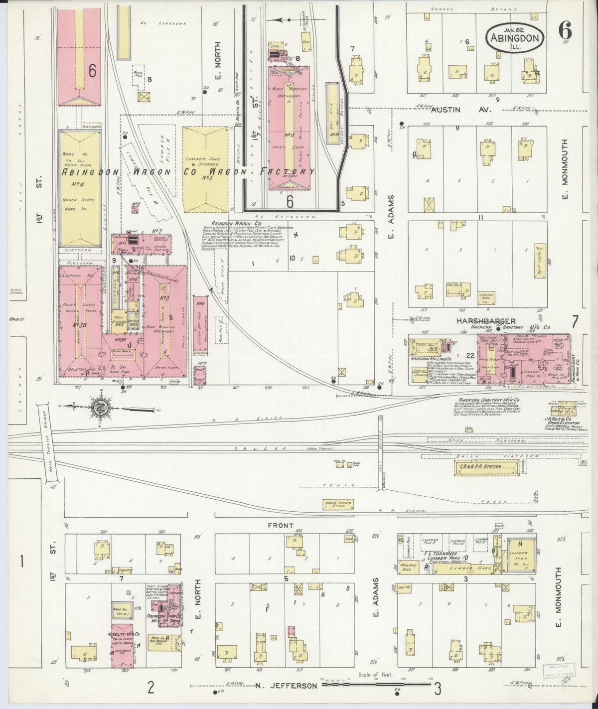 Sanborn Fire Insurance Map from Abingdon, Knox County, Illinois (1912), Sheet #0006 - Historic Sanborn Fire Insurance Map Print, vintage old map wall art, antique decor, genealogy gift, Illinois Illinois map