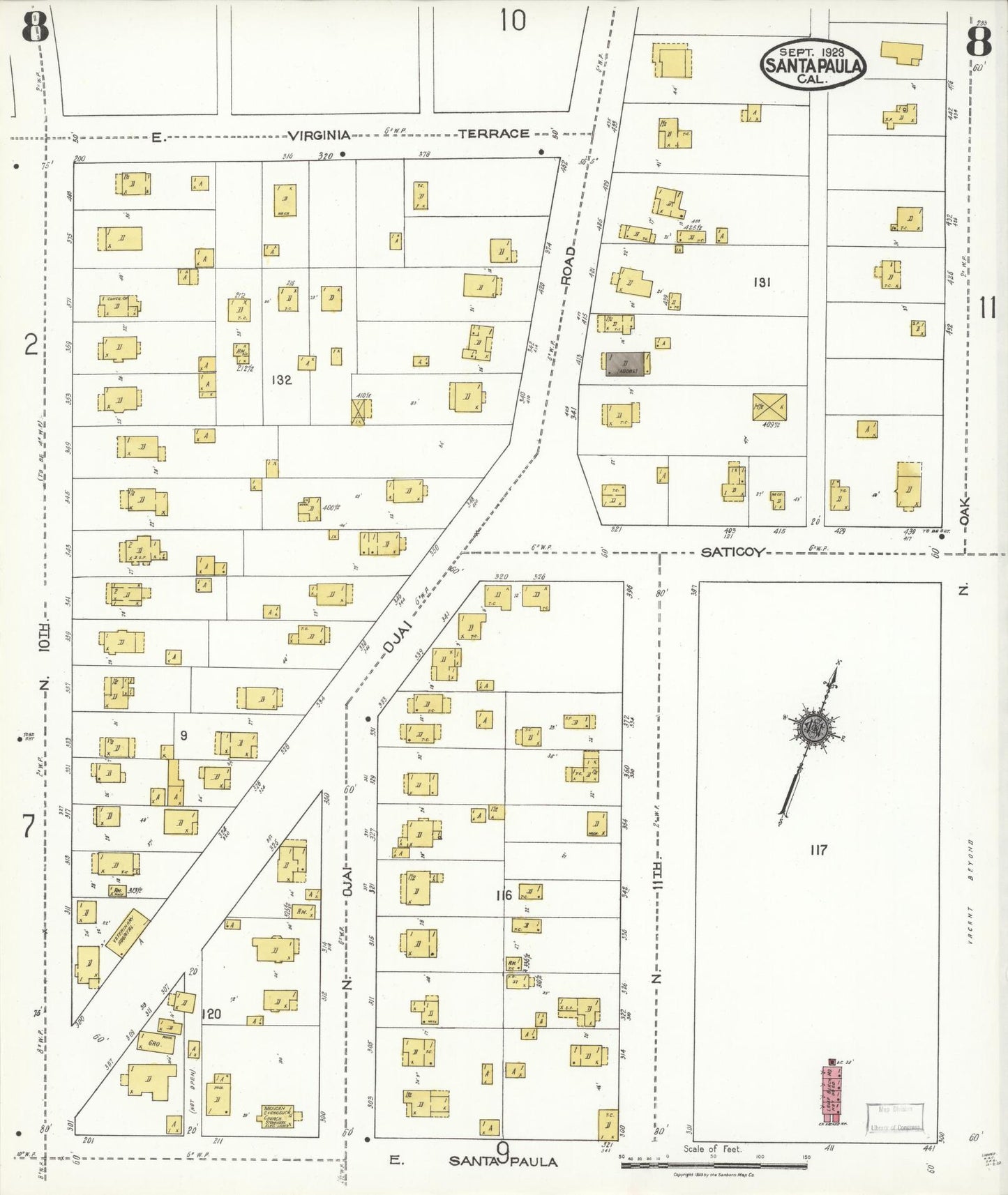 Sanborn Fire Insurance Map from Santa Paula, Ventura County, California (1923), Sheet #0008 - Complete Map Set gallery image, historic Sanborn map, vintage wall art, California California