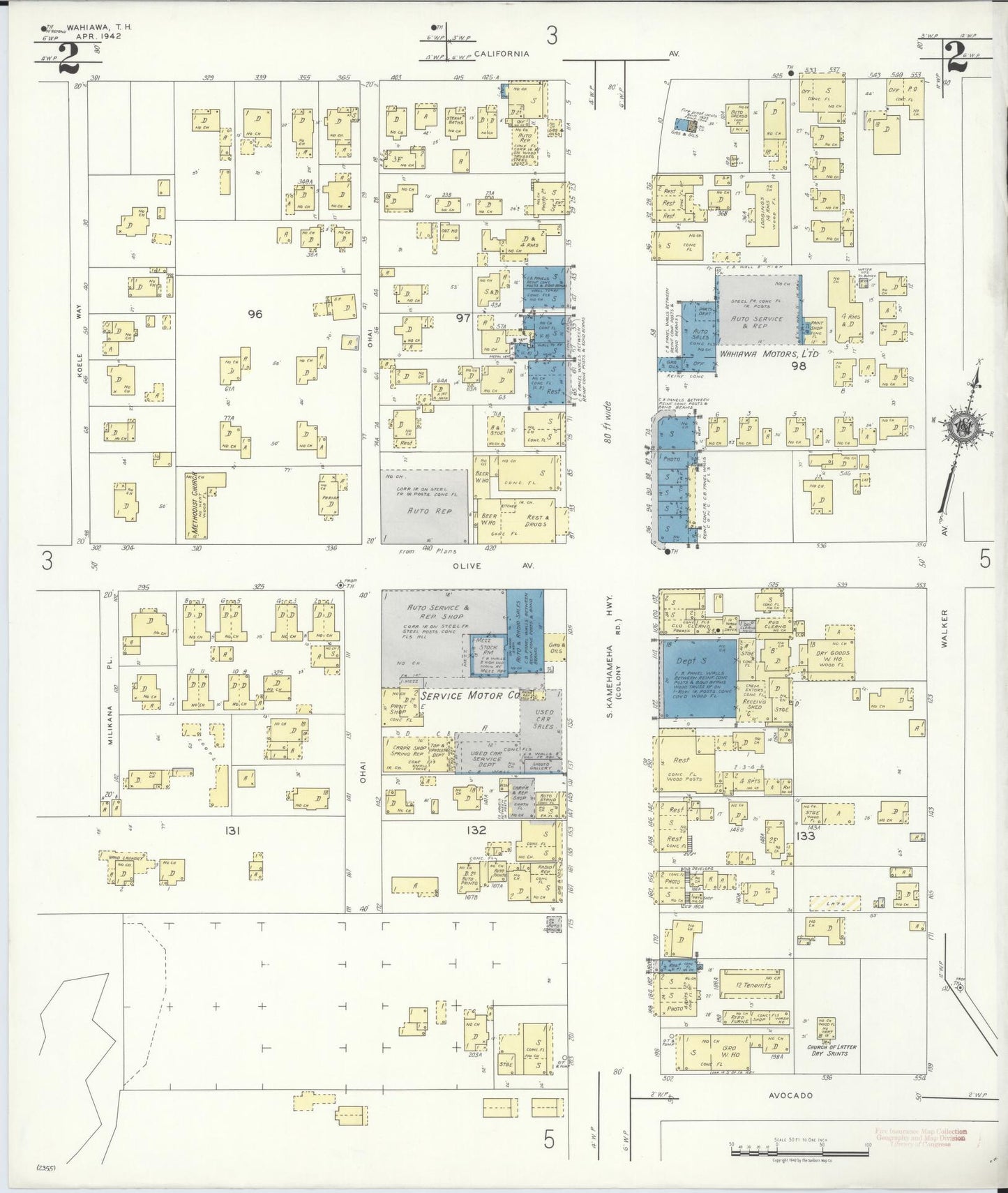 Sanborn Fire Insurance Map from Wahiawa, Honolulu County, Hawaii (1942), Sheet #0002 - Complete Map Set gallery image, historic Sanborn map, vintage wall art, Hawaii Hawaii