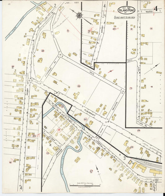 Sanborn Fire Insurance Map from Island Pond, Essex County, Vermont (1928), Sheet #0004 - Historic Sanborn Fire Insurance Map Print, vintage old map wall art, antique decor, genealogy gift, Vermont Vermont map