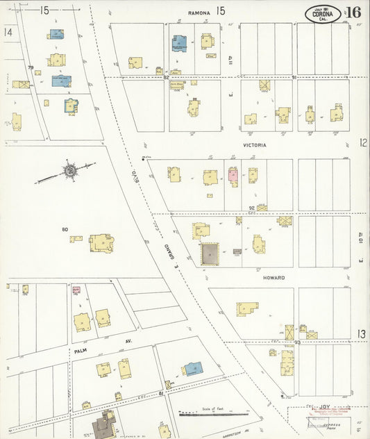 Sanborn Fire Insurance Map from Corona, Riverside County, California (1911), Sheet #0016 - Historic Sanborn Fire Insurance Map Print, vintage old map wall art, antique decor, genealogy gift, California California map