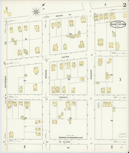 Sanborn Fire Insurance Map from Hackettstown, Warren County, New Jersey (1909), Sheet #0002 - Historic Sanborn Fire Insurance Map Print, vintage old map wall art, antique decor, genealogy gift, New Jersey New Jersey map