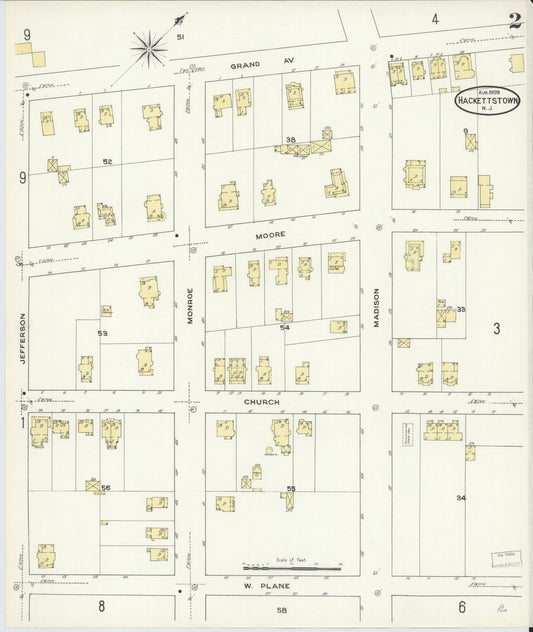 Sanborn Fire Insurance Map from Hackettstown, Warren County, New Jersey (1909), Sheet #0002 - Historic Sanborn Fire Insurance Map Print, vintage old map wall art, antique decor, genealogy gift, New Jersey New Jersey map