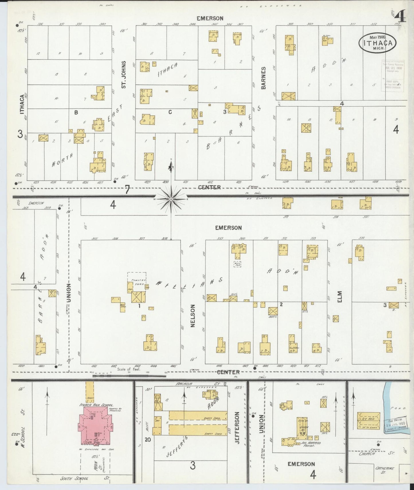 Sanborn Fire Insurance Map from Ithaca, Gratiot County, Michigan (1900), Sheet #0004 - Complete Map Set gallery image, historic Sanborn map, vintage wall art, Michigan Michigan
