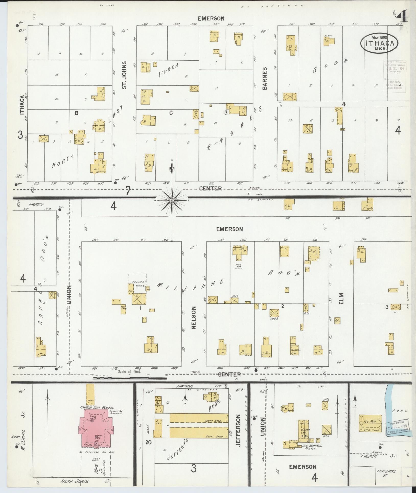 Sanborn Fire Insurance Map from Ithaca, Gratiot County, Michigan (1900), Sheet #0004 - Complete Map Set gallery image, historic Sanborn map, vintage wall art, Michigan Michigan