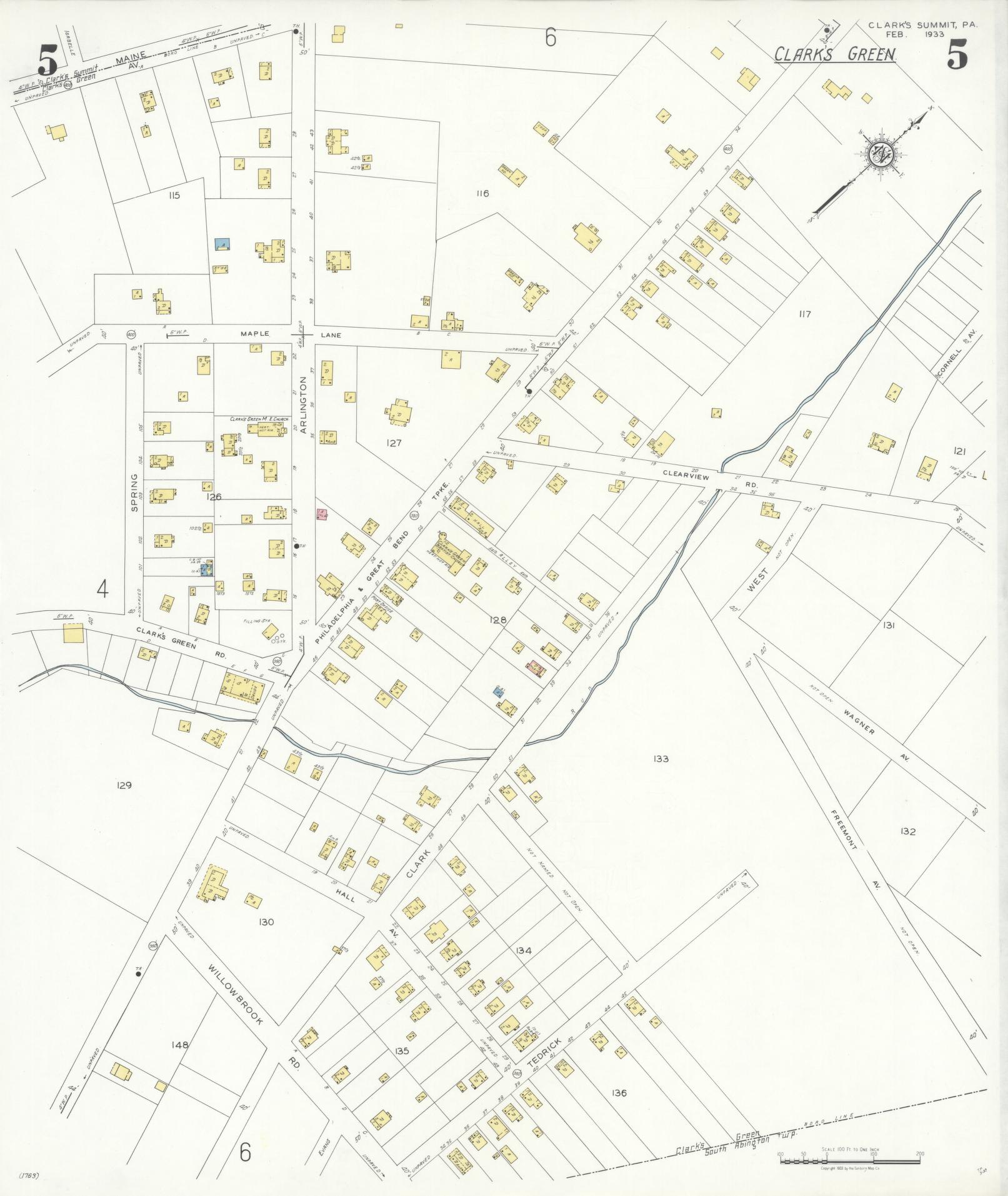 Sanborn Fire Insurance Map from Clark's Summit, Lackawanna County, Pennsylvania (1933), Sheet #0005 - Complete Map Set gallery image, historic Sanborn map, vintage wall art, Pennsylvania Pennsylvania