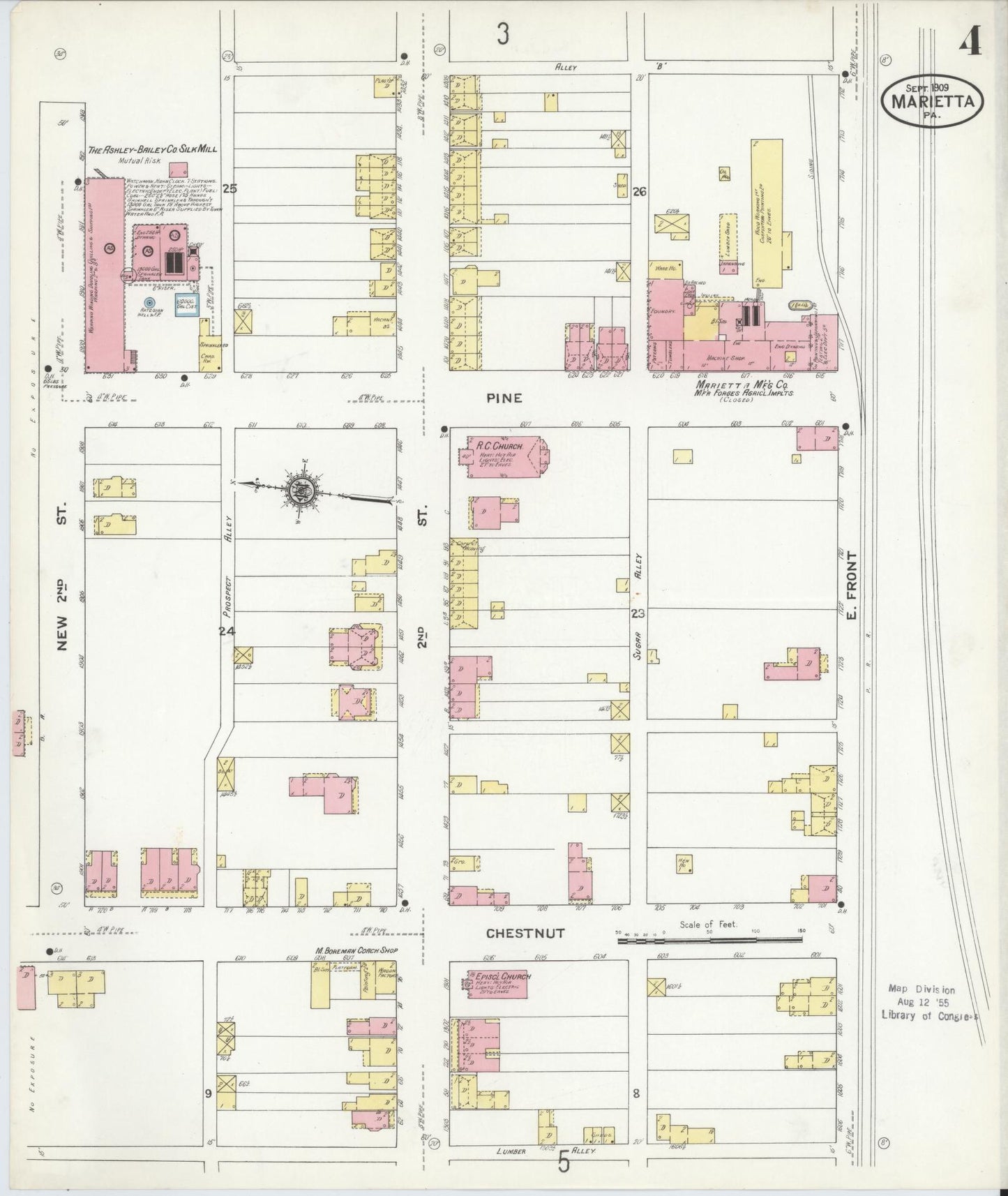Sanborn Fire Insurance Map from Marietta, Lancaster County, Pennsylvania (1909), Sheet #0004 - Complete Map Set gallery image, historic Sanborn map, vintage wall art, Pennsylvania Pennsylvania