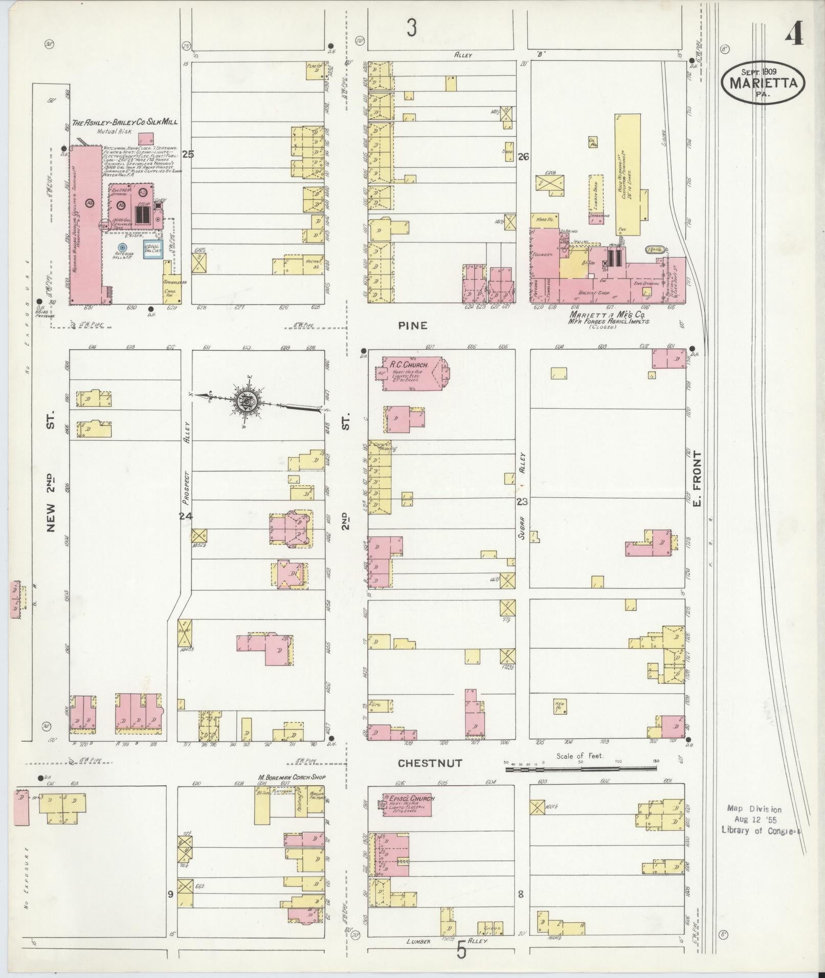 Sanborn Fire Insurance Map from Marietta, Lancaster County, Pennsylvania (1909), Sheet #0004 - Complete Map Set gallery image, historic Sanborn map, vintage wall art, Pennsylvania Pennsylvania