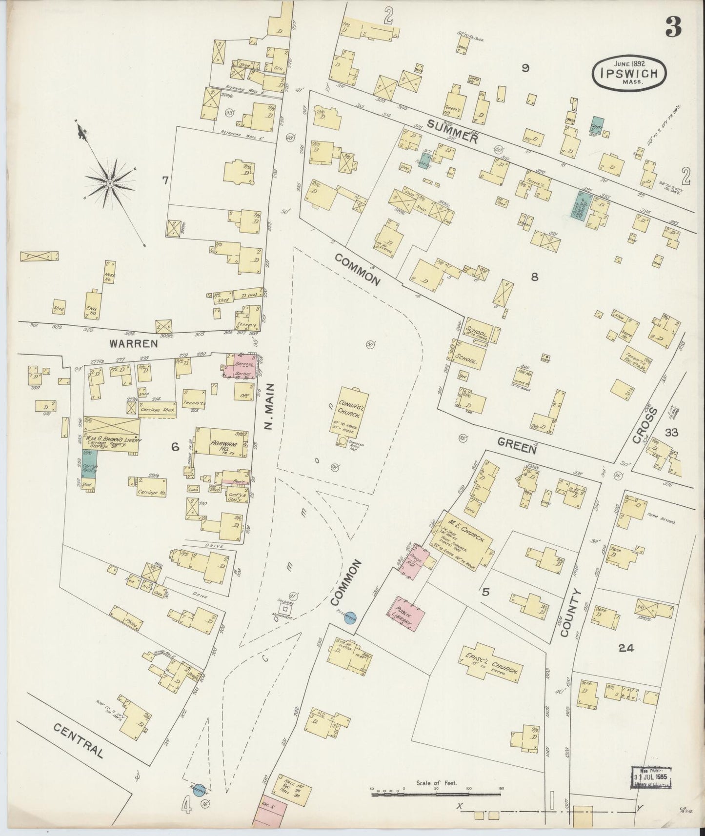 Sanborn Fire Insurance Map from Ipswich, Essex County, Massachusetts (1892), Sheet #0003 - Complete Map Set gallery image, historic Sanborn map, vintage wall art, Massachusetts Massachusetts