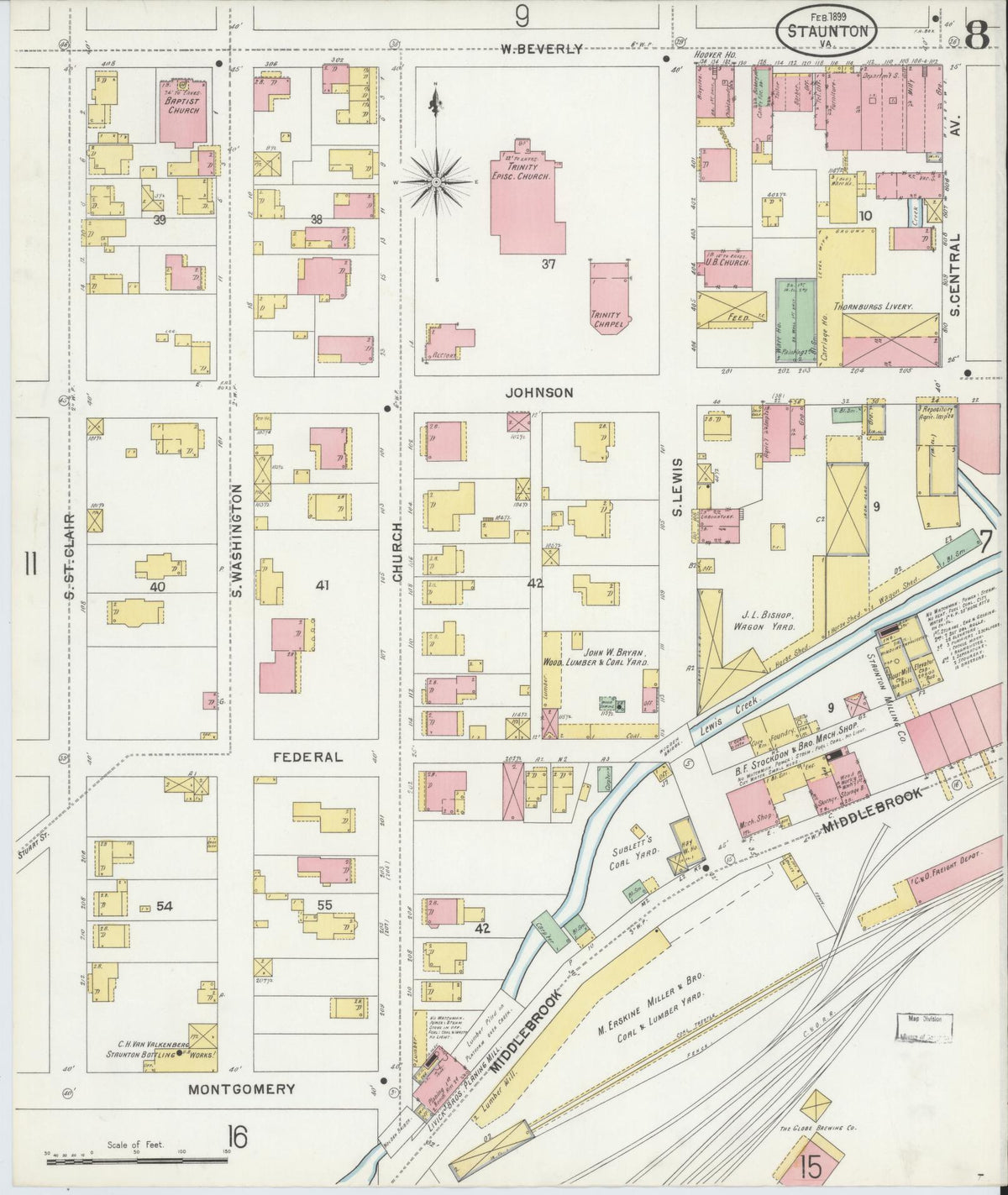 Sanborn Fire Insurance Map from Staunton, Independent Cities, Virginia (1899), Sheet #0008 - Complete Map Set gallery image, historic Sanborn map, vintage wall art, Virginia Virginia
