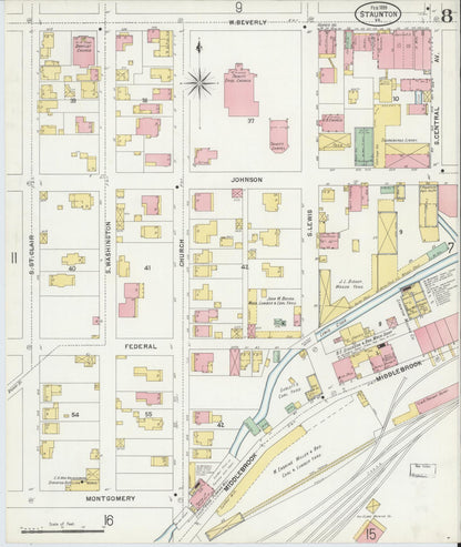 Sanborn Fire Insurance Map from Staunton, Independent Cities, Virginia (1899), Sheet #0008 - Complete Map Set gallery image, historic Sanborn map, vintage wall art, Virginia Virginia