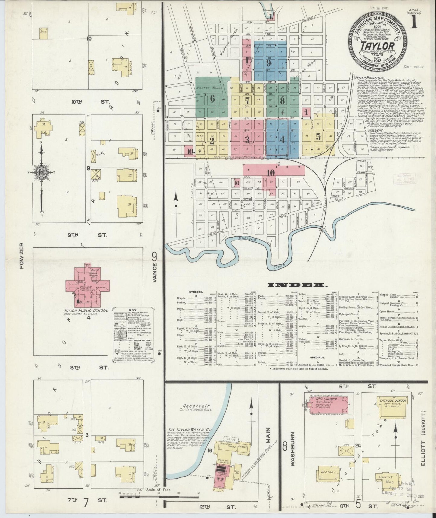 Sanborn Fire Insurance Map from Taylor, Williamson County, Texas (1912), Sheet #0001 - Complete Map Set gallery image, historic Sanborn map, vintage wall art, Texas Texas