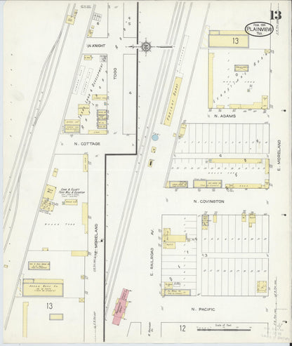 Sanborn Fire Insurance Map from Plainview, Hale County, Texas (1914), Sheet #0013 - Historic Sanborn Fire Insurance Map Print, vintage old map wall art, antique decor, genealogy gift, Texas Texas map