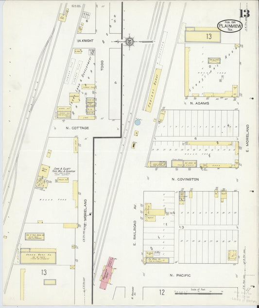 Sanborn Fire Insurance Map from Plainview, Hale County, Texas (1914), Sheet #0013 - Historic Sanborn Fire Insurance Map Print, vintage old map wall art, antique decor, genealogy gift, Texas Texas map
