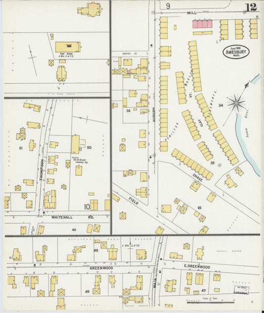 Sanborn Fire Insurance Map from Amesbury, Essex County, Massachusetts (1899), Sheet #0012 - Historic Sanborn Fire Insurance Map Print, vintage old map wall art, antique decor, genealogy gift, Massachusetts Massachusetts map