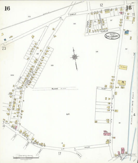 Sanborn Fire Insurance Map from Salisbury, Wicomico County, Maryland (1923), Sheet #0016 - Historic Sanborn Fire Insurance Map Print, vintage old map wall art