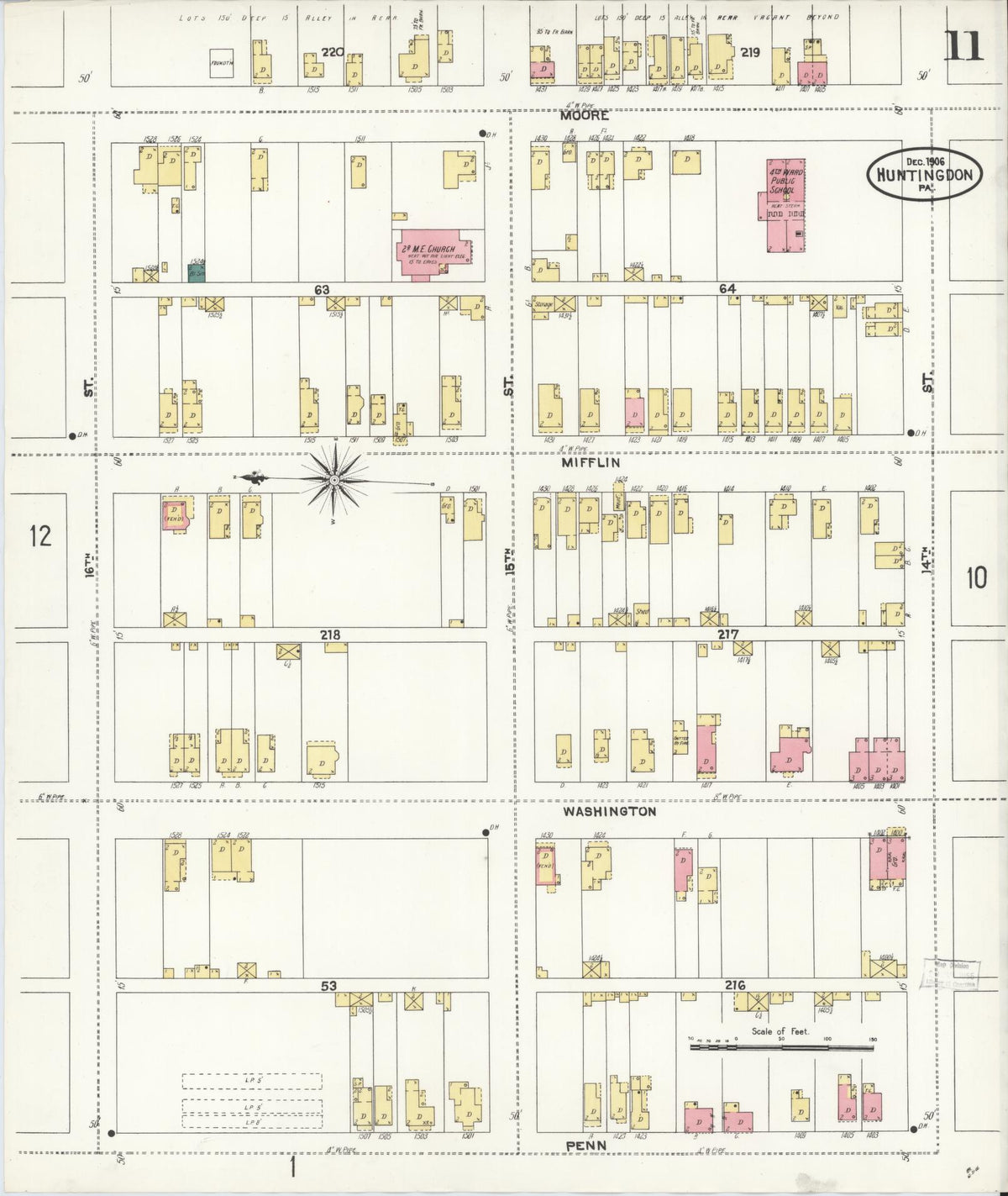 Sanborn Fire Insurance Map from Huntingdon, Huntingdon County, Pennsylvania (1906), Sheet #0011 - Historic Sanborn Fire Insurance Map Print, vintage old map wall art, antique decor, genealogy gift, Pennsylvania Pennsylvania map