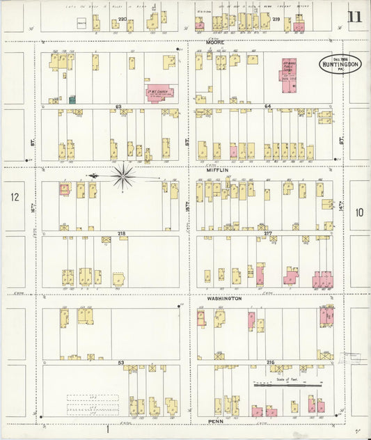 Sanborn Fire Insurance Map from Huntingdon, Huntingdon County, Pennsylvania (1906), Sheet #0011 - Historic Sanborn Fire Insurance Map Print, vintage old map wall art, antique decor, genealogy gift, Pennsylvania Pennsylvania map