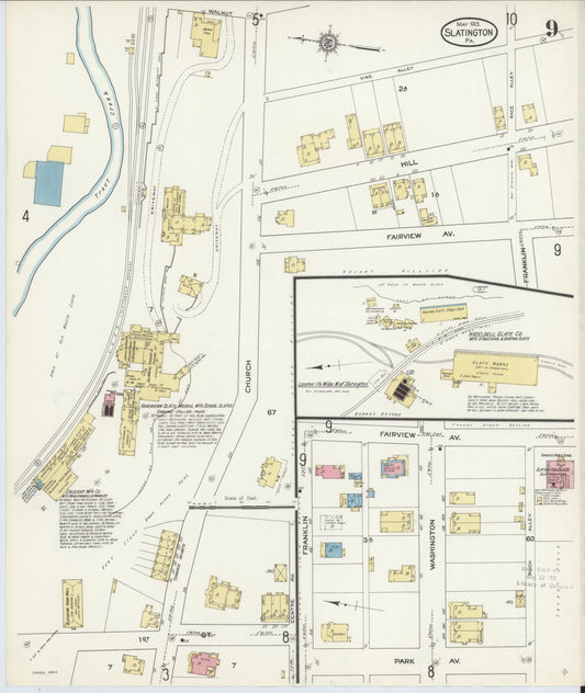 Sanborn Fire Insurance Map from Slatington, Lehigh County, Pennsylvania (1913), Sheet #0009 - Historic Sanborn Fire Insurance Map Print, vintage old map wall art, antique decor, genealogy gift, Pennsylvania Pennsylvania map