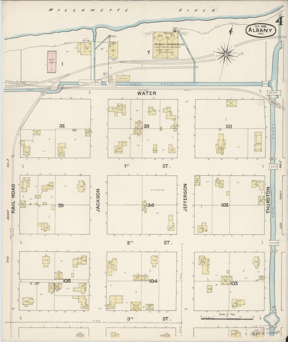 Sanborn Fire Insurance Map from Albany, Linn County, Oregon (1888), Sheet #0004 - Historic Sanborn Fire Insurance Map Print, vintage old map wall art, antique decor, genealogy gift, Oregon Oregon map