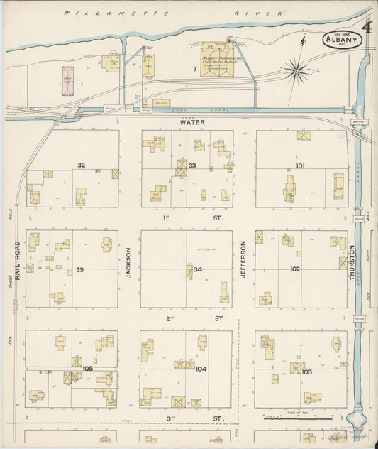 Sanborn Fire Insurance Map from Albany, Linn County, Oregon (1888), Sheet #0004 - Historic Sanborn Fire Insurance Map Print, vintage old map wall art, antique decor, genealogy gift, Oregon Oregon map