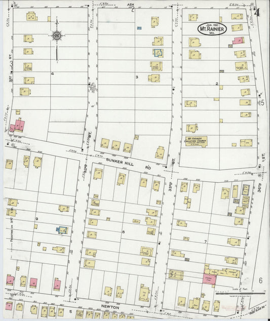 Sanborn Fire Insurance Map from Mount Rainier, Prince Georges County, Maryland (1921), Sheet #0004 - Historic Sanborn Fire Insurance Map Print, vintage old map wall art