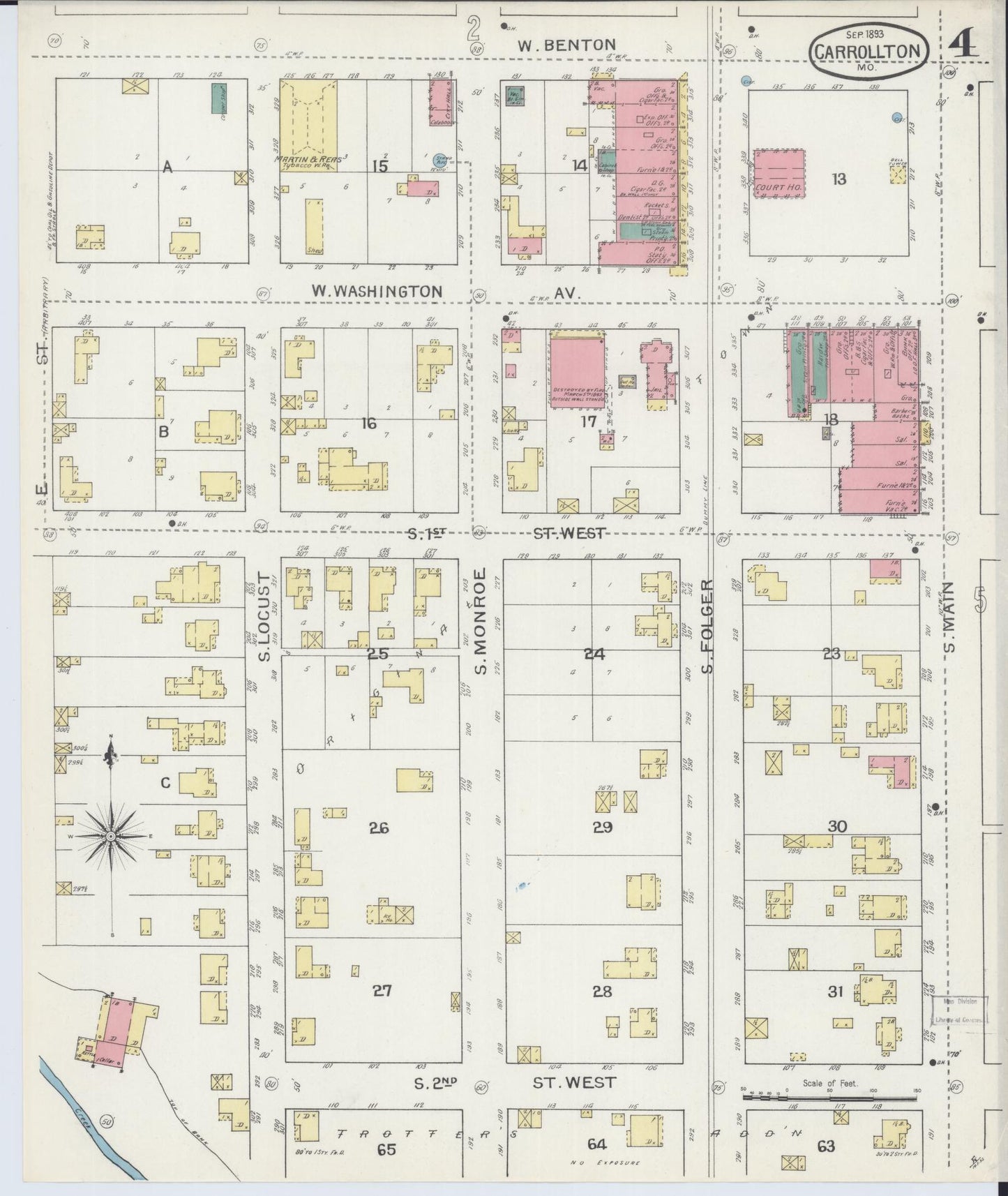 Sanborn Fire Insurance Map from Carrollton, Carroll County, Missouri (1893), Sheet #0004 - Historic Sanborn Fire Insurance Map Print, vintage old map wall art, antique decor, genealogy gift, Missouri Missouri map