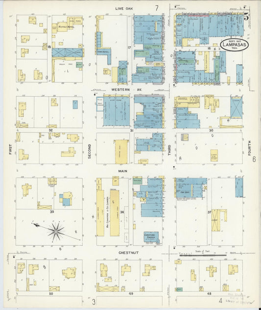Sanborn Fire Insurance Map from Lampasas, Lampasas County, Texas (1907), Sheet #0005 - Historic Sanborn Fire Insurance Map Print, vintage old map wall art, antique decor, genealogy gift, Texas Texas map