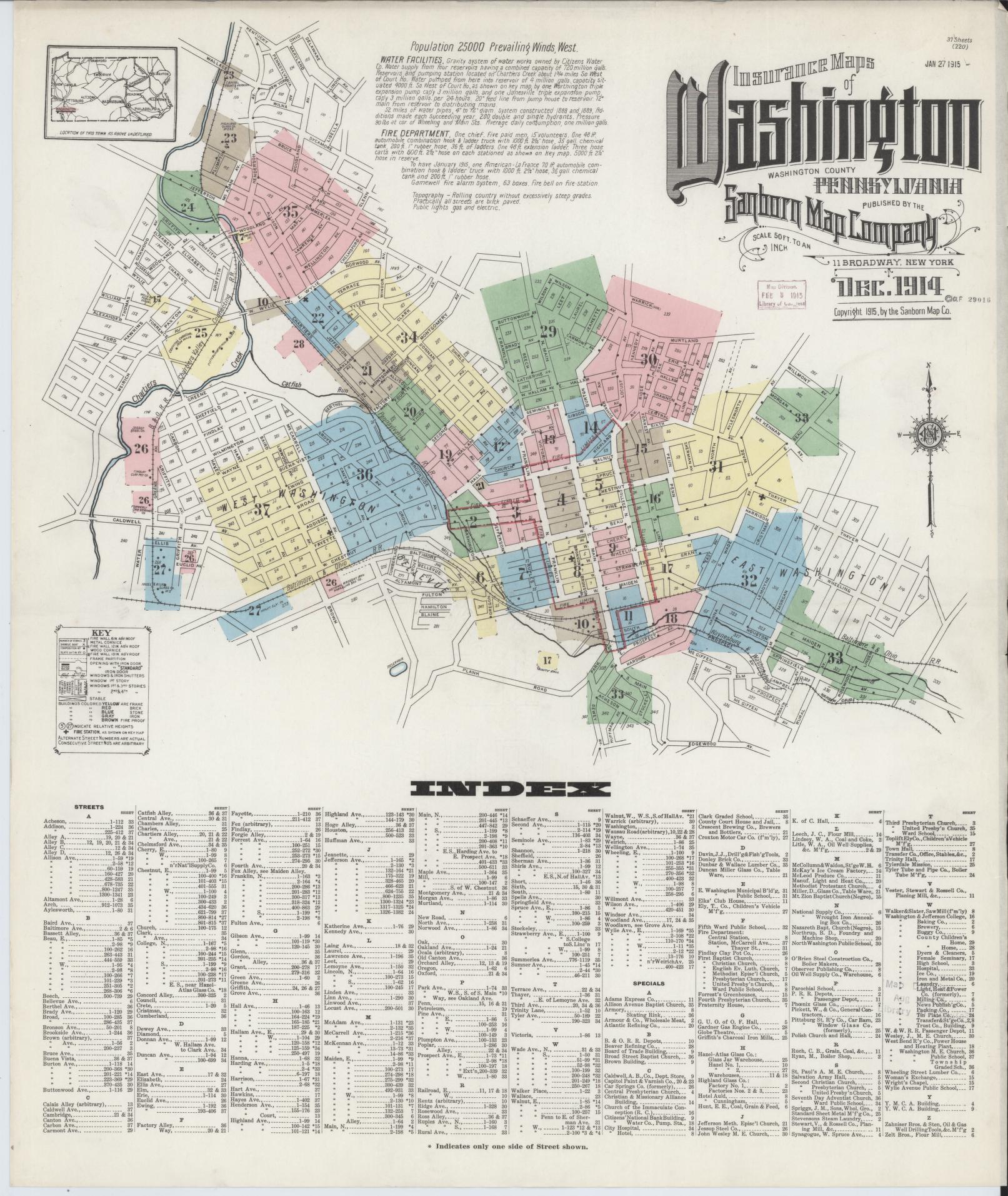 Sanborn Fire Insurance Map from Washington, Washington County, Pennsylvania. (1914) – Historic Sanborn Fire Insurance Map Print