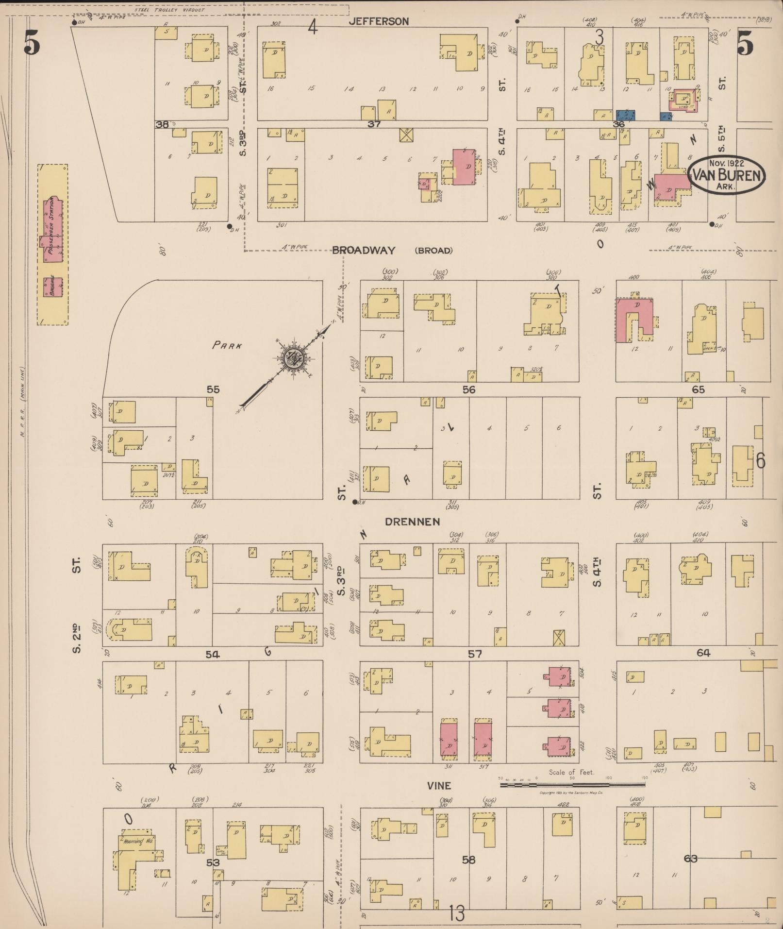 Sanborn Fire Insurance Map from Van Buren, Crawford County, Arkansas (1922), Sheet #0005 - Historic Sanborn Fire Insurance Map Print, vintage old map wall art, antique decor, genealogy gift, Arkansas Arkansas map