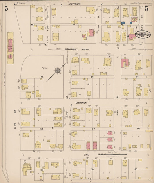Sanborn Fire Insurance Map from Van Buren, Crawford County, Arkansas (1922), Sheet #0005 - Historic Sanborn Fire Insurance Map Print, vintage old map wall art, antique decor, genealogy gift, Arkansas Arkansas map