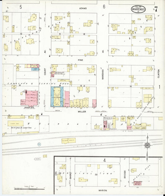 Sanborn Fire Insurance Map from Marengo, Iowa County, Iowa (1911), Sheet #0007 - Historic Sanborn Fire Insurance Map Print, vintage old map wall art