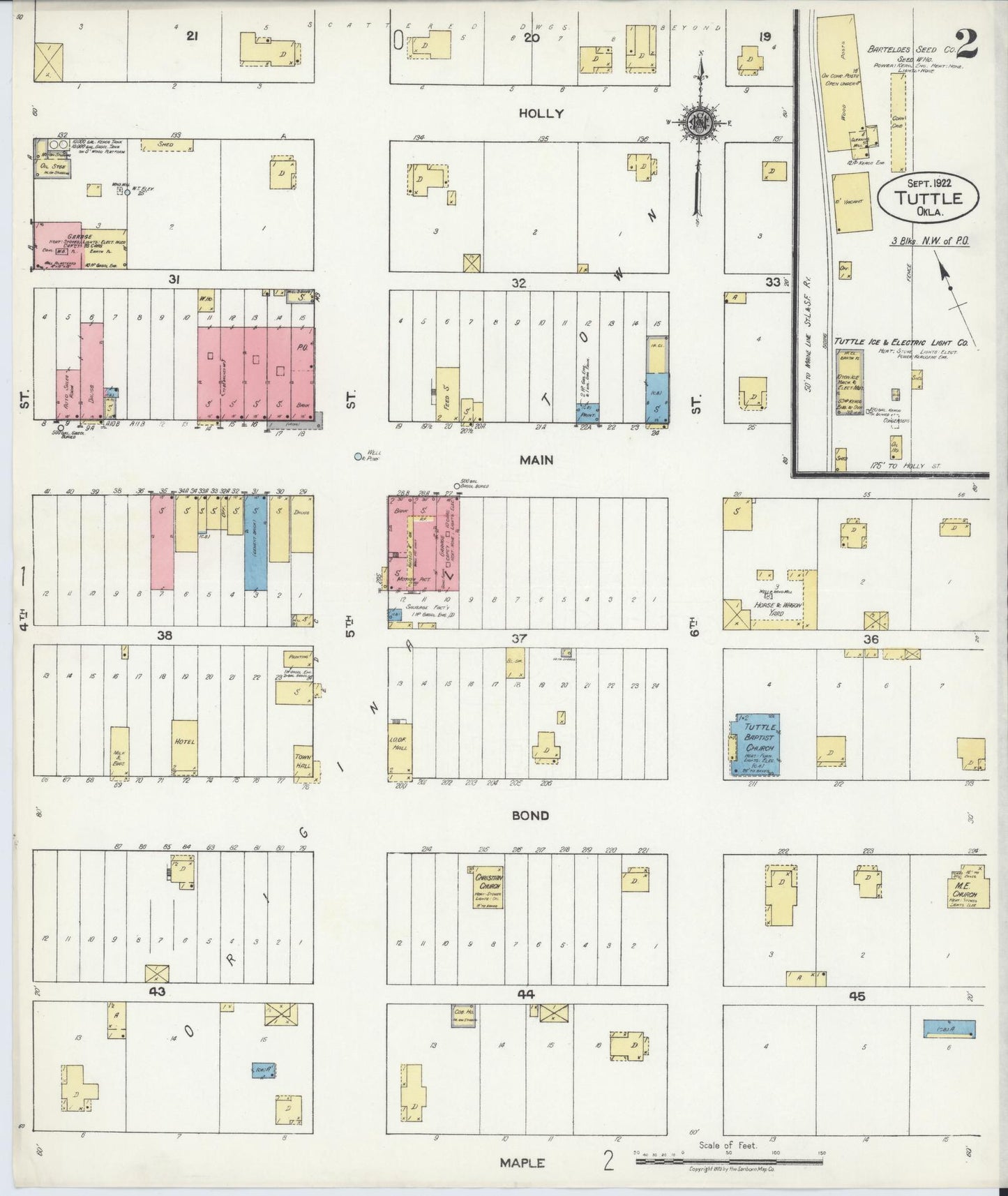 Sanborn Fire Insurance Map from Tuttle, Grady County, Oklahoma (1922), Sheet #0002 - Complete Map Set gallery image, historic Sanborn map, vintage wall art, Oklahoma Oklahoma