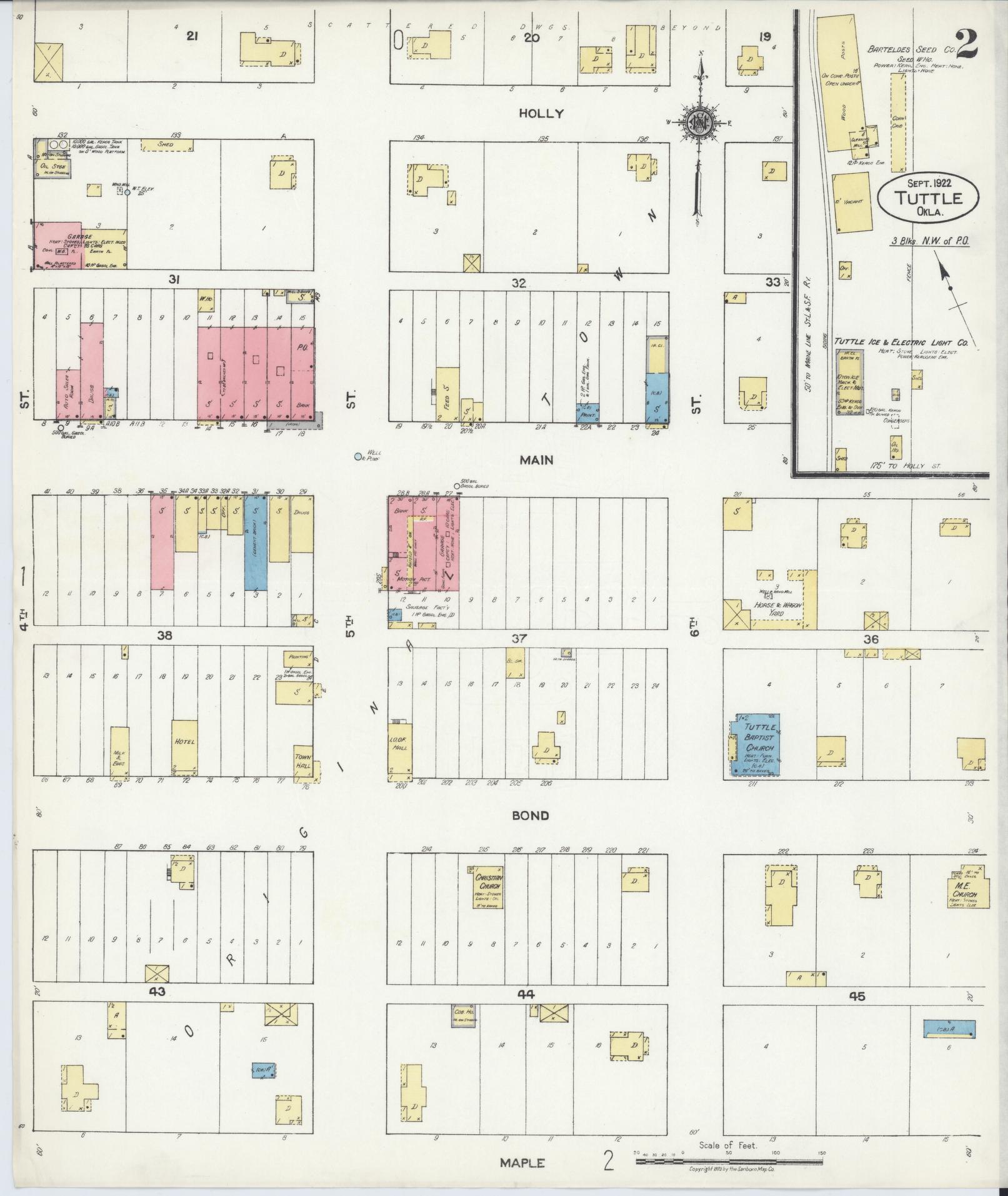 Sanborn Fire Insurance Map from Tuttle, Grady County, Oklahoma (1922), Sheet #0002 - Complete Map Set gallery image, historic Sanborn map, vintage wall art, Oklahoma Oklahoma