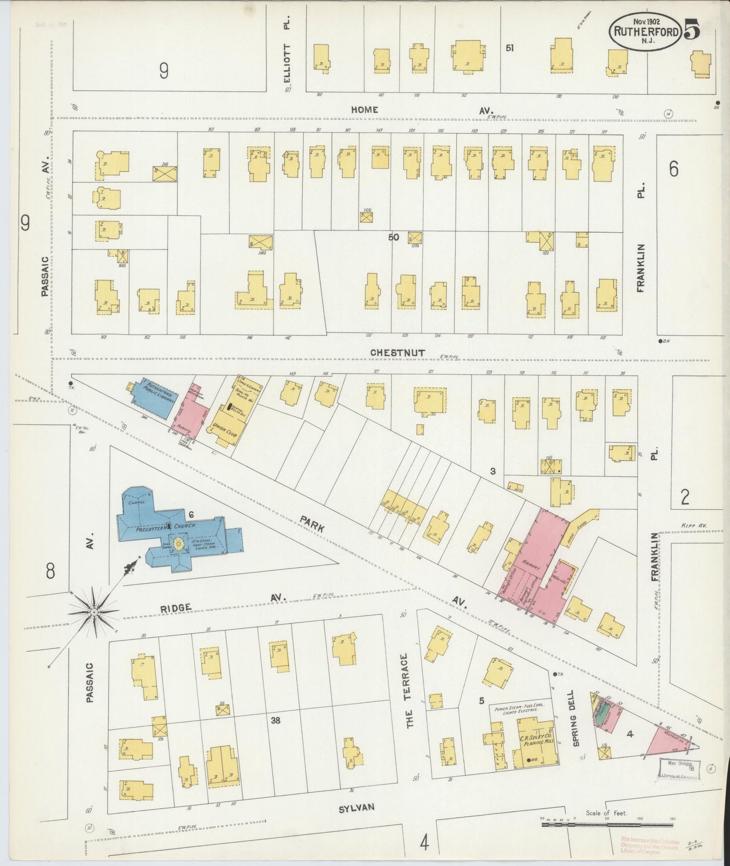 Sanborn Fire Insurance Map from Rutherford, Bergen County, New Jersey (1902), Sheet #0005 - Historic Sanborn Fire Insurance Map Print, vintage old map wall art, antique decor, genealogy gift, New Jersey New Jersey map