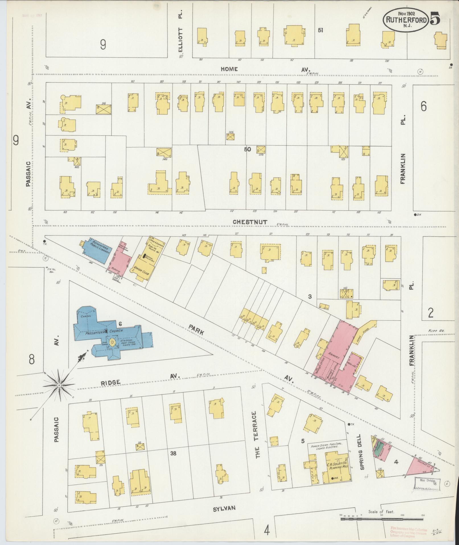 Sanborn Fire Insurance Map from Rutherford, Bergen County, New Jersey (1902), Sheet #0005 - Historic Sanborn Fire Insurance Map Print, vintage old map wall art, antique decor, genealogy gift, New Jersey New Jersey map