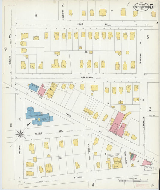 Sanborn Fire Insurance Map from Rutherford, Bergen County, New Jersey (1902), Sheet #0005 - Historic Sanborn Fire Insurance Map Print, vintage old map wall art, antique decor, genealogy gift, New Jersey New Jersey map