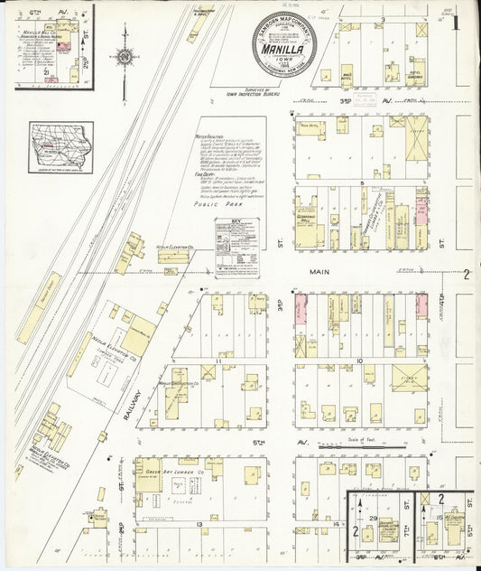 Sanborn Fire Insurance Map from Manilla, Crawford County, Iowa (1914), Sheet #0001 - Historic Sanborn Fire Insurance Map Print, vintage old map wall art