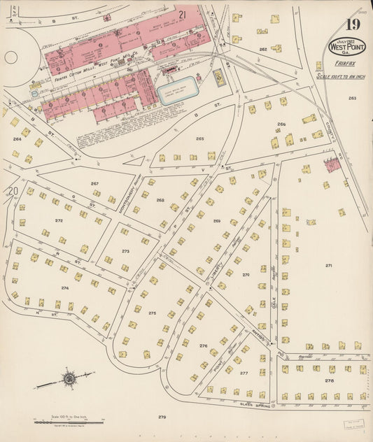 Sanborn Fire Insurance Map from West Point, Troup County, Georgia (1922), Sheet #0019 - Historic Sanborn Fire Insurance Map Print, vintage old map wall art, antique decor, genealogy gift, Alabama Alabama map