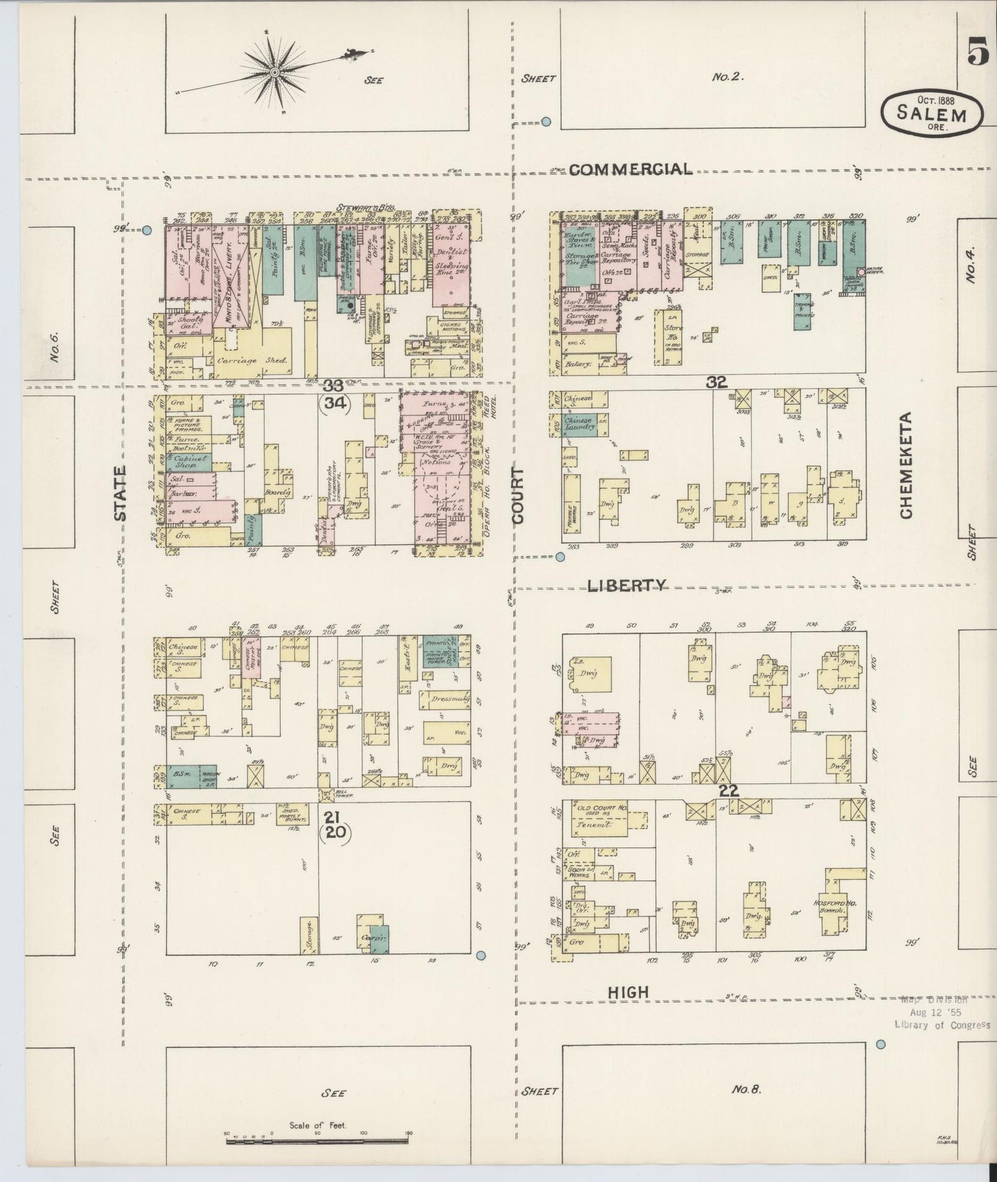 Sanborn Fire Insurance Map from Salem, Marion County, Oregon (1888), Sheet #0005 - Complete Map Set gallery image, historic Sanborn map, vintage wall art, Oregon Oregon