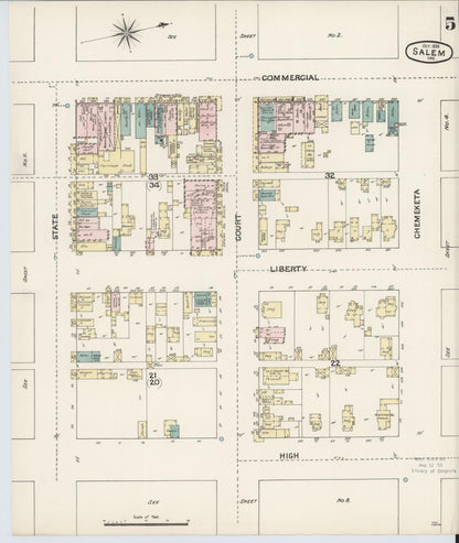 Sanborn Fire Insurance Map from Salem, Marion County, Oregon (1888), Sheet #0005 - Complete Map Set gallery image, historic Sanborn map, vintage wall art, Oregon Oregon