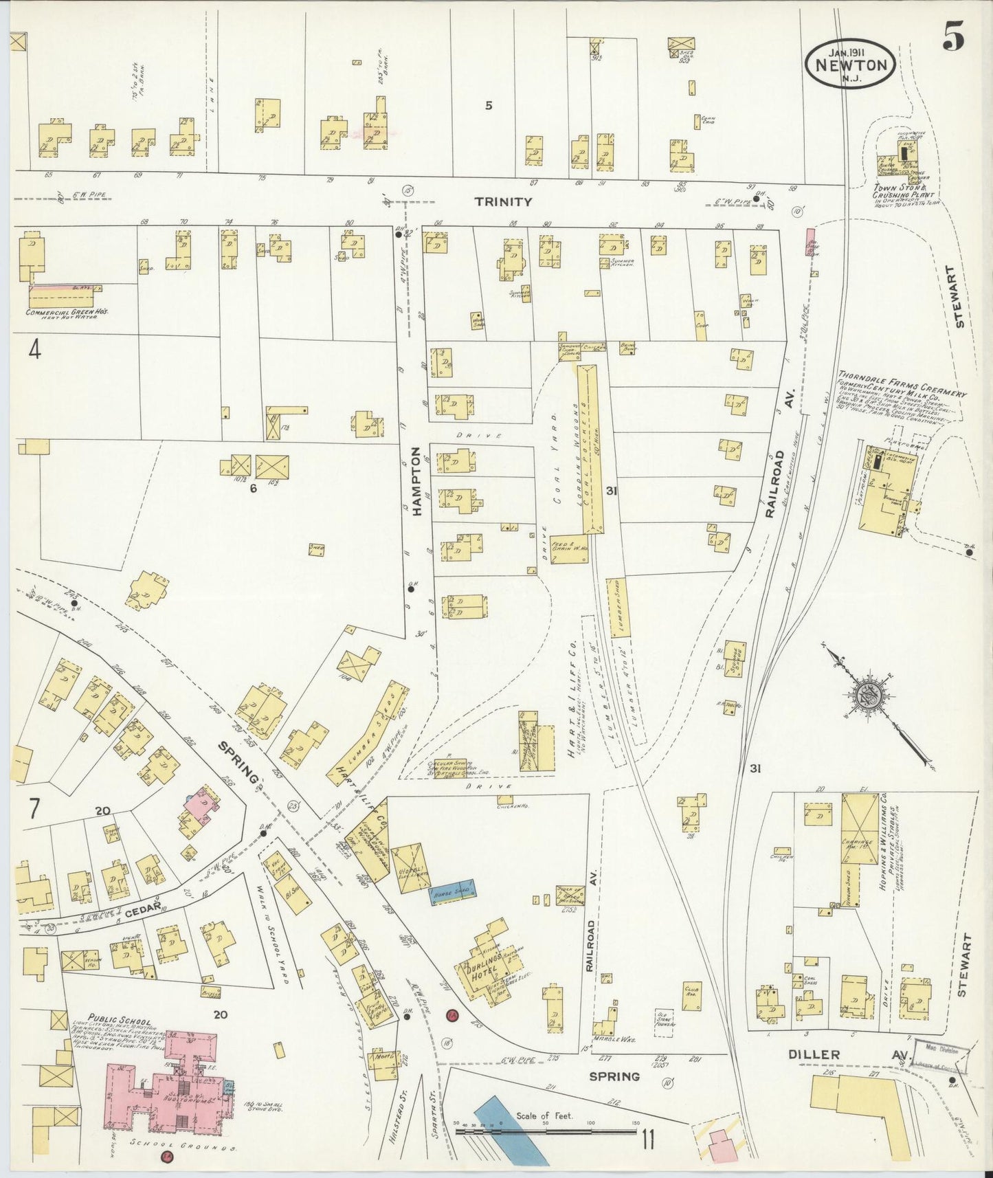 Sanborn Fire Insurance Map from Newton, Sussex County, New Jersey (1911), Sheet #0005 - Historic Sanborn Fire Insurance Map Print, vintage old map wall art, antique decor, genealogy gift, New Jersey New Jersey map