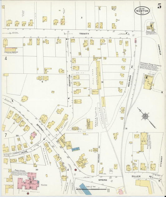 Sanborn Fire Insurance Map from Newton, Sussex County, New Jersey (1911), Sheet #0005 - Historic Sanborn Fire Insurance Map Print, vintage old map wall art, antique decor, genealogy gift, New Jersey New Jersey map