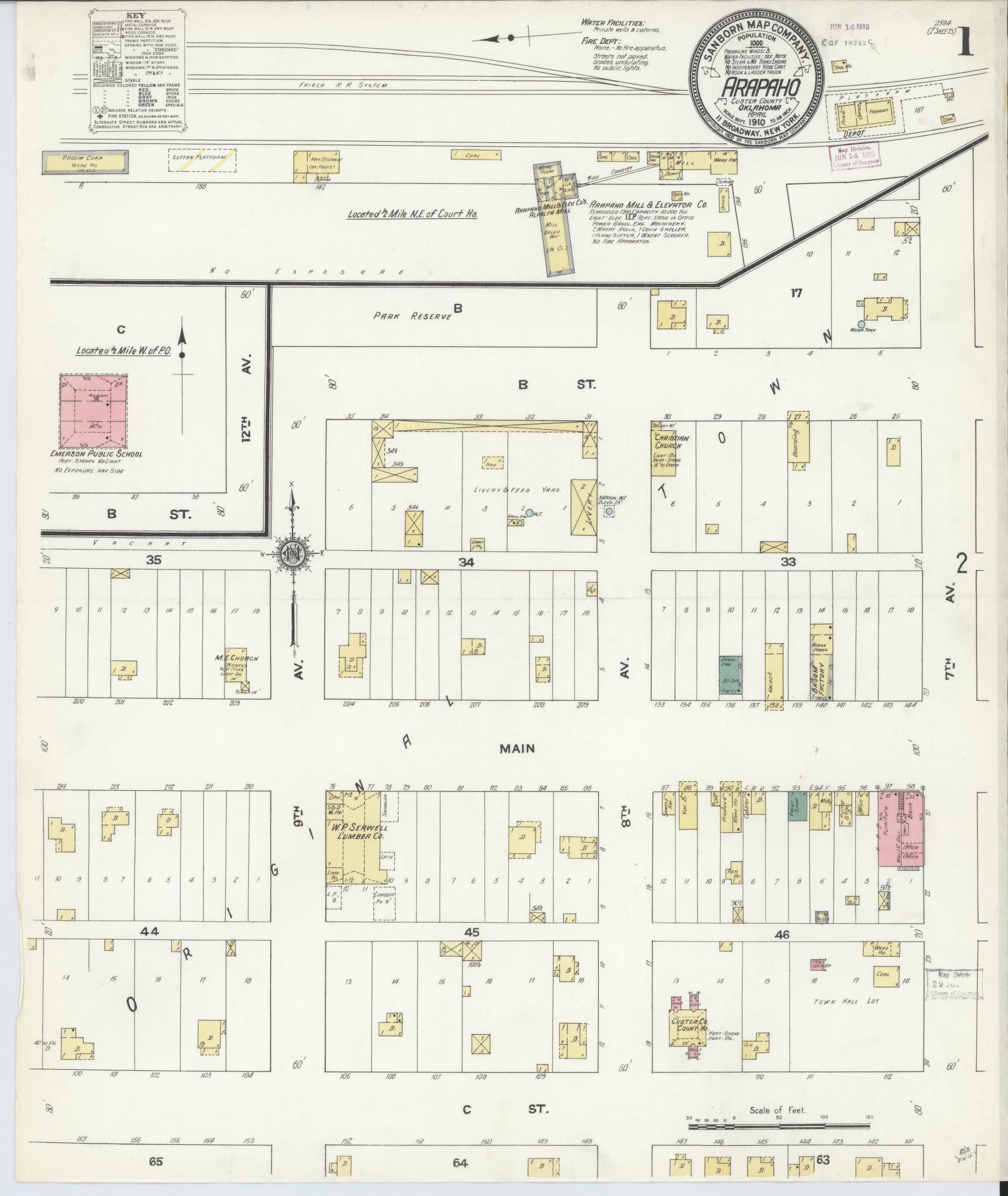 Sanborn Fire Insurance Map from Arapaho, Custer County, Oklahoma (1910), Sheet #0001 - Historic Sanborn Fire Insurance Map Print, vintage old map wall art, antique decor, genealogy gift, Oklahoma Oklahoma map