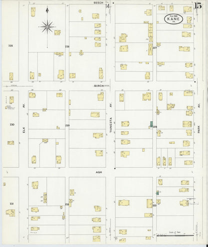 Sanborn Fire Insurance Map from Kane, McKean County, Pennsylvania (1909), Sheet #0015 - Historic Sanborn Fire Insurance Map Print, vintage old map wall art, antique decor, genealogy gift, Pennsylvania Pennsylvania map
