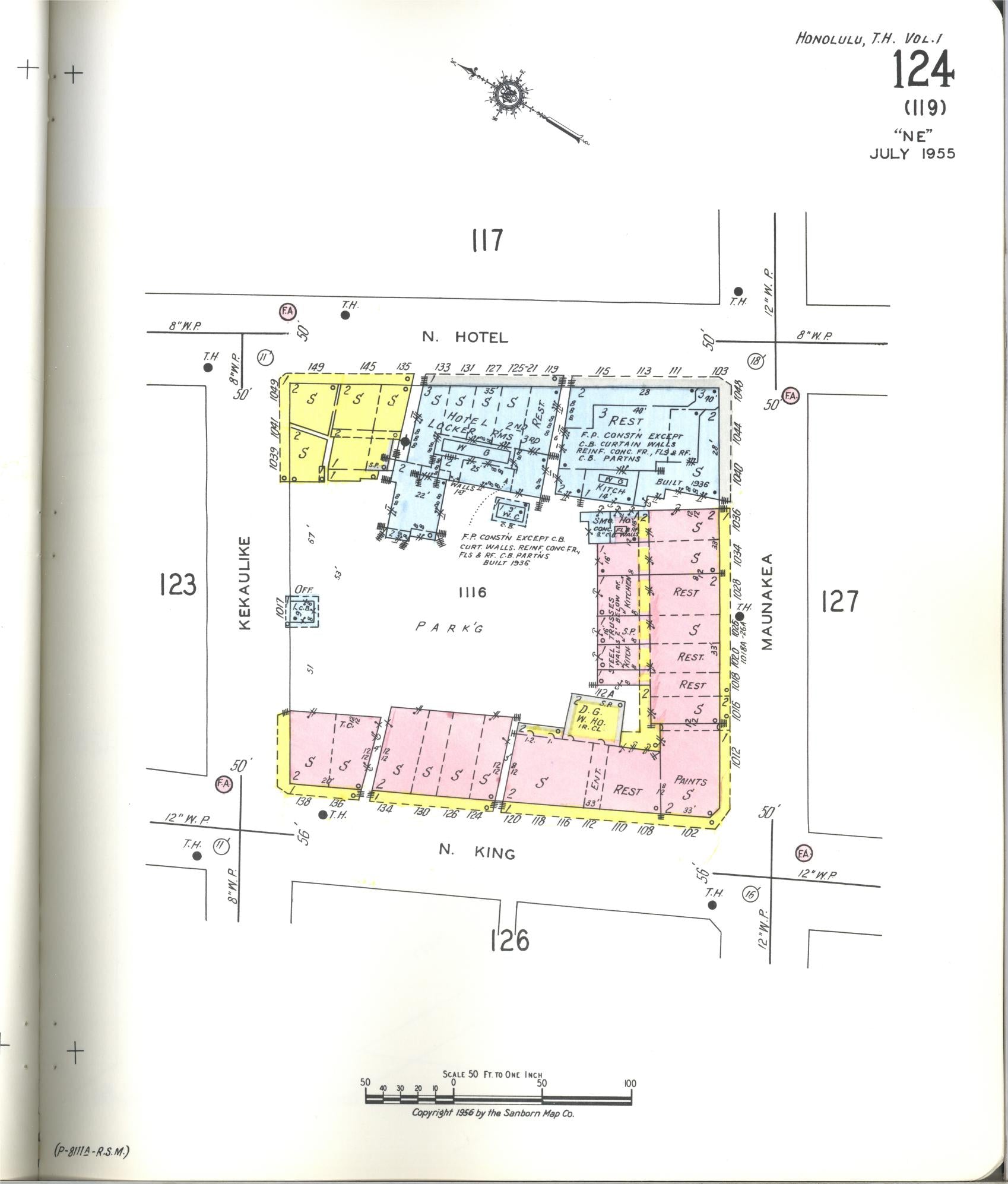 Sanborn Fire Insurance Map from Honolulu, Oahu County, Hawaii (1955), Sheet #0124 - Historic Sanborn Fire Insurance Map Print