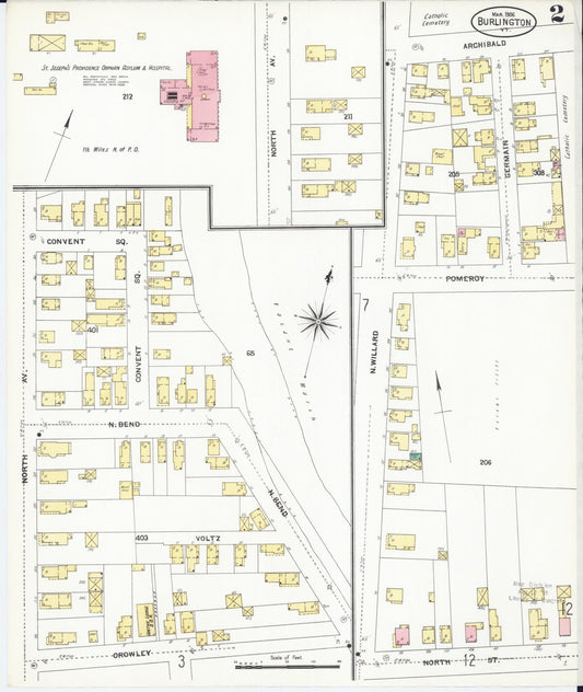 Sanborn Fire Insurance Map from Burlington, Chittenden County, Vermont (1906), Sheet #0002 - Historic Sanborn Fire Insurance Map Print, vintage old map wall art, antique decor, genealogy gift, Vermont Vermont map