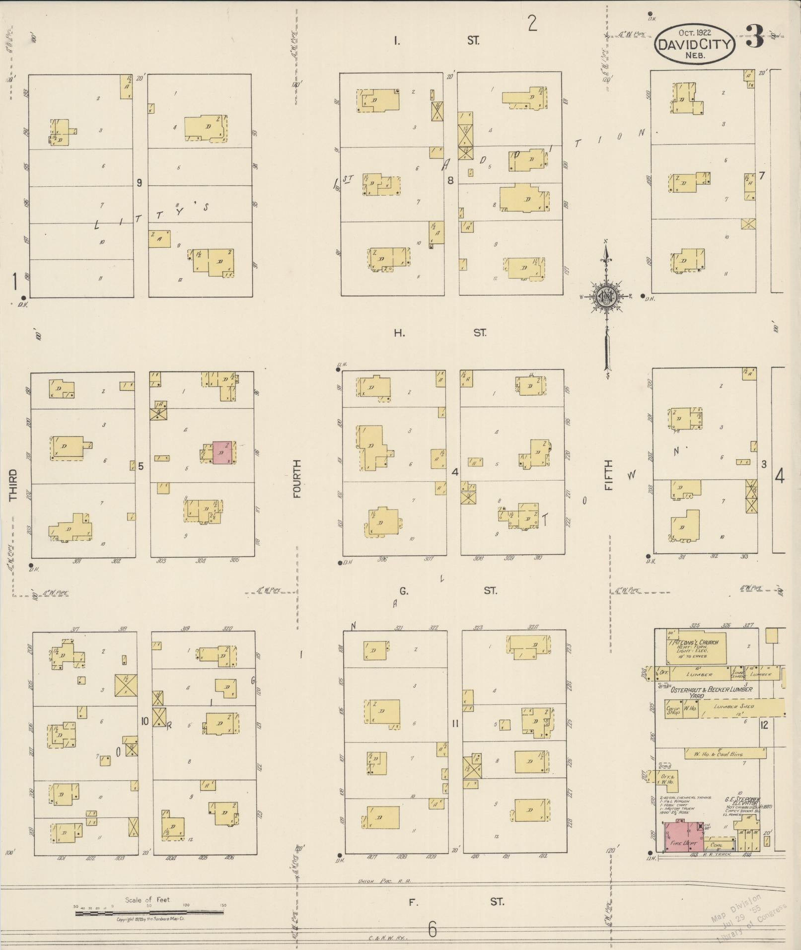 Sanborn Fire Insurance Map from David City, Butler County, Nebraska (1922), Sheet #0003 - Complete Map Set gallery image, historic Sanborn map, vintage wall art, Nebraska Nebraska